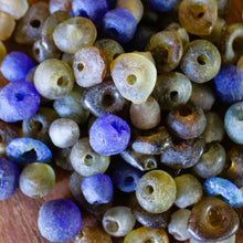 Load image into Gallery viewer, Africa, Nigeria, Ghana, Sandcast, Glass, Recycled, Yoruba, Krobo, Bottles, Old, Jars, Ethnic, Tribal, Jewellery, Necklaces, Bracelets, Boho, Cassava, Molds, Clay, Kiln, Mortar, Pestle, Wood-Burning, Leg Bangles, Collection, Mix, West Africa, Multicoloured, Brown, Topaz, Clear, Blue, Olive, Green,