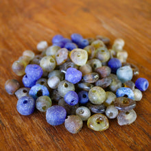 Load image into Gallery viewer, Africa, Nigeria, Ghana, Sandcast, Glass, Recycled, Yoruba, Krobo, Bottles, Old, Jars, Ethnic, Tribal, Jewellery, Necklaces, Bracelets, Boho, Cassava, Molds, Clay, Kiln, Mortar, Pestle, Wood-Burning, Leg Bangles, Collection, Mix, West Africa, Multicoloured, Brown, Topaz, Clear, Blue, Olive, Green,