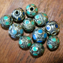 Load image into Gallery viewer, Turkoman Beads, Afghanistan, Turkmenistan, Brass, Turkoman,  Imperfections, Jewellery, Global Beads, Collection, Mix, Tigertail, Craftline, Leather, Necklace, Earrings, Ethnic, Tribal, Statement Jewellery, Top-Drill, Hole, Afghan, Middle Eastern, Enamel, Inlaid, Bracelet, Anklet, Wire, Wrapping, Malachite, Rustic, Gemstones, Lapis,