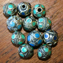 Load image into Gallery viewer, Turkoman Beads, Afghanistan, Turkmenistan, Brass, Turkoman,  Imperfections, Jewellery, Global Beads, Collection, Mix, Tigertail, Craftline, Leather, Necklace, Earrings, Ethnic, Tribal, Statement Jewellery, Top-Drill, Hole, Afghan, Middle Eastern, Enamel, Inlaid, Bracelet, Anklet, Wire, Wrapping, Malachite, Rustic, Gemstones, Lapis,