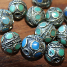 Load image into Gallery viewer, Turkoman Beads, Afghanistan, Turkmenistan, Brass, Turkoman,  Imperfections, Jewellery, Global Beads, Collection, Mix, Tigertail, Craftline, Leather, Necklace, Earrings, Ethnic, Tribal, Statement Jewellery, Top-Drill, Hole, Afghan, Middle Eastern, Enamel, Inlaid, Bracelet, Anklet, Wire, Wrapping, Malachite, Rustic, Gemstones, Lapis,