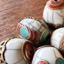 Load image into Gallery viewer, Jewellery-Making, Brass, Tibet, Imperfections, Barrels, Jewellery Global Beads, Collection, Mix, Tigertail, Craftline, Leather, Necklace, Earrings, Ethnic, Tribal, Statement Jewellery, Top-Drill, Beads, Statement Jewellery, Nomad, Conch, Coral, Turquoise, Himalayas, Nepal,