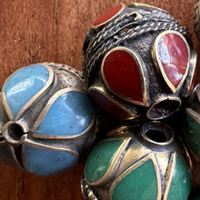 Load image into Gallery viewer, Turkoman Beads, Afghanistan, Turkmenistan, Brass, Turkoman,  Imperfections, Jewellery, Global Beads, Collection, Mix, Tigertail, Craftline, Leather, Necklace, Earrings, Ethnic, Tribal, Statement Jewellery, Top-Drill, Hole, Afghan, Middle Eastern, Enamel, Inlaid, Bracelet, Anklet, Filigree, Wire, Wrapping, Lapis Lazuli, Rustic, Old,