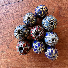 Load image into Gallery viewer, Afghanistan, Turkmenistan, Brass, Turkoman,  Imperfections, Jewellery, Global Beads, Collection, Mix, Tigertail, Craftline, Leather, Necklace, Earrings, Ethnic, Tribal, Statement Jewellery, Top-Drill, Hole, Afghan, Middle Eastern, Enamel, Inlaid, Bracelet, Anklet, Filigree, Wire, Wrapping, Lapis, Rustic
