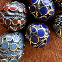 Load image into Gallery viewer, Turkoman Beads, Afghanistan, Turkmenistan, Brass, Turkoman,  Imperfections, Jewellery, Global Beads, Enamel, Semi-Precious, Collection, Mix, Tigertail, Craftline, Leather, Jasper, Malachite, Lapis Lazuli, Turquoise,  Necklace, Earrings, Ethnic, Tribal, Statement Jewellery, Top-Drill, Hole, Afghan, Middle Eastern, Enamel, Inlaid, Bracelet, Anklet, Filigree, Wire, Wrapping, Rustic,
