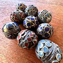 Load image into Gallery viewer, Turkoman Beads, Afghanistan, Turkmenistan, Brass, Turkoman,  Imperfections, Jewellery, Global Beads, Enamel, Semi-Precious, Collection, Mix, Tigertail, Craftline, Leather, Jasper, Malachite, Lapis Lazuli, Turquoise,  Necklace, Earrings, Ethnic, Tribal, Statement Jewellery, Top-Drill, Hole, Afghan, Middle Eastern, Enamel, Inlaid, Bracelet, Anklet, Filigree, Wire, Wrapping, Rustic,