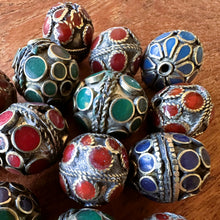 Load image into Gallery viewer, Turkoman Beads, Afghanistan, Turkmenistan, Brass, Turkoman,  Imperfections, Jewellery, Global Beads, Enamel, Semi-Precious, Collection, Mix, Tigertail, Craftline, Leather, Jasper, Malachite, Lapis Lazuli, Turquoise,  Necklace, Earrings, Ethnic, Tribal, Statement Jewellery, Top-Drill, Hole, Afghan, Middle Eastern, Enamel, Inlaid, Bracelet, Anklet, Filigree, Wire, Wrapping, Rustic,