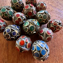 Load image into Gallery viewer, Turkoman Beads, Afghanistan, Turkmenistan, Brass, Turkoman,  Imperfections, Jewellery, Global Beads, Enamel, Semi-Precious, Collection, Mix, Tigertail, Craftline, Leather, Jasper, Malachite, Lapis Lazuli, Turquoise,  Necklace, Earrings, Ethnic, Tribal, Statement Jewellery, Top-Drill, Hole, Afghan, Middle Eastern, Enamel, Inlaid, Bracelet, Anklet, Filigree, Wire, Wrapping, Rustic,
