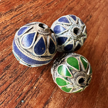 Load image into Gallery viewer, Turkoman Beads, Afghanistan, Turkmenistan, Brass, Turkoman,  Imperfections, Jewellery, Global Beads, Collection, Mix, Tigertail, Craftline, Leather, Necklace, Earrings, Ethnic, Tribal, Statement Jewellery, Top-Drill, Hole, Afghan, Middle Eastern, Enamel, Inlaid, Bracelet, Anklet, Filigree, Wire, Wrapping, Dark Lapis, Rustic,