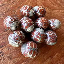 Load image into Gallery viewer, Afghanistan, Turkmenistan, Brass, Turkoman,  Imperfections, Jewellery, Global Beads, Collection, Mix, Tigertail, Craftline, Leather, Necklace, Earrings, Ethnic, Tribal, Statement Jewellery, Top-Drill, Hole, Afghan, Middle Eastern, Enamel, Inlaid, Bracelet, Anklet, Filigree, Wire, Wrapping, Jasper,