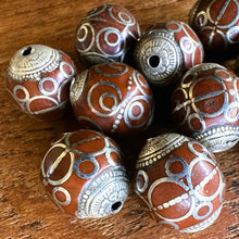 Load image into Gallery viewer, Afghanistan, Turkmenistan, Brass, Turkoman,  Imperfections, Jewellery, Global Beads, Collection, Mix, Tigertail, Craftline, Leather, Necklace, Earrings, Ethnic, Tribal, Statement Jewellery, Top-Drill, Hole, Afghan, Middle Eastern, Enamel, Inlaid, Bracelet, Anklet, Filigree, Wire, Wrapping, Jasper,