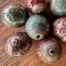 Load image into Gallery viewer, Afghanistan, Turkmenistan, Brass, Turkoman,  Imperfections, Jewellery, Global Beads, Collection, Mix, Tigertail, Craftline, Leather, Necklace, Earrings, Ethnic, Tribal, Statement Jewellery, Top-Drill, Hole, Afghan, Middle Eastern, Turquoise, Enamel, Inlaid, Bracelet, Anklet, Filigree, Wire, Wrapping, Jasper,