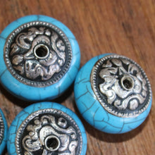 Load image into Gallery viewer, Tibet Beads, Jewellery-Making, Silver, Resin, Crackle, Tibet, Imperfections, Jewellery, Global Beads, Collection, Mix, Tigertail, Craftline, Leather, Necklace, Earrings, Ethnic, Tribal, Statement Jewellery, Top-Drill, Hole, Himalayas, Bracelet, Anklet, Bangle, Turquoise, Currency, Trading, Himalayas, Curling Stones,