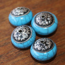 Load image into Gallery viewer, Tibet Beads, Jewellery-Making, Silver, Resin, Crackle, Tibet, Imperfections, Jewellery, Global Beads, Collection, Mix, Tigertail, Craftline, Leather, Necklace, Earrings, Ethnic, Tribal, Statement Jewellery, Top-Drill, Hole, Himalayas, Bracelet, Anklet, Bangle, Turquoise, Currency, Trading, Himalayas, Curling Stones,