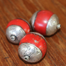 Load image into Gallery viewer, Jewellery-Making, Sterling Silver, Imperfections, Burma, Burmese, Antique, Necklace, Bracelet, Sterling, Silver, Coral, Round, Myanmar, End Capping, Ethnic, Tribal,