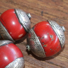 Load image into Gallery viewer, Jewellery-Making, Sterling Silver, Imperfections, Burma, Burmese, Antique, Necklace, Bracelet, Sterling, Silver, Coral, Round, Myanmar, End Capping, Ethnic, Tribal,