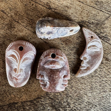 Load image into Gallery viewer, Amulet, Pendant, Talisman, Brahma Head, Soapstone, Hand Carved, Stone, Rhodonite, Faces, South India, Necklace, Earring, Leather, Jewellery,