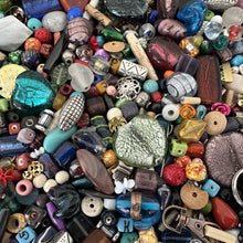 Load image into Gallery viewer, Glass, Bone, Silver Foil, Resin, Indian, Sandcast, Tribal, Ethnic, Rastas, Hand Carved, Malas, Prayer Beads, India, Faceted, Crystal, Rocaille, 4.5 kilos, Mother of Pearl, Shells, Metal, Plastic, Bamboo, Wood, Resin, Pendants, Kashmiri, Ghana, Nigeria, Himalayas, West Australia, Tibet, Nepal, Pakistan, Indonesia, Czech Republic, Bicones, Rounds, Ovals, Twists, Drops, Tubes, Cubes, Tabular, Opaque, Transparent, Speckled, Frosted, Silver Foil, Necklaces, Bracelets, Earrings, Bead Curtains,