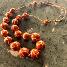 Load image into Gallery viewer, Beads, Kazuri Clay Beads, Kenya, Rose Dakin, Giraffe Skin Design, Unique, Kangaroo Leather, Traditional, Hand-Crafted, Afghanistan, Nepal, Africa, Europe, India, Broome, Margaret River, World, Adjustable, Choker, Jewellery, Wearable Art, Canadian Indian Heritage, Lapis Lazuli, Malachite, Turquoise, Coral, Pearl Shell, Bone, Wood, Metal, Ethnic, Necklace, Tribal, Statement, Western Australia,
