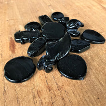 Load image into Gallery viewer, Black, Indian Glass, Mixed Shapes, Glass Beads, Canvas, Chunky Jewellery, Hanger, Hangings, Diamonds, Hearts, Flat Coins, Slabs, Flowers, Beetles, Gourds, Swivel Twists, Cylinders, Tiles, Acrylic Paint, Oil Paint, Leather, Tigertail, Fishing Line, India, Paint Brush, Artists, Collection, Silver Foil,