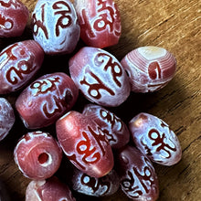 Load image into Gallery viewer, Carnelian, Etched, Chinese Script, Semi-Precious, Jewellery-Making, Jewellery, Beaders, Collection, Mix, Necklace, Anklet, Bracelet, Earrings, Spiritual, Healing Properties, Madagascar, Uruguay, Brazil, Oregon, New Jersey, United States, Fertility, Barrels, Oval,
