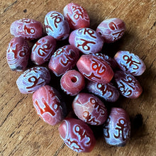 Load image into Gallery viewer, Carnelian, Etched, Chinese Script, Semi-Precious, Jewellery-Making, Jewellery, Beaders, Collection, Mix, Necklace, Anklet, Bracelet, Earrings, Spiritual, Healing Properties, Madagascar, Uruguay, Brazil, Oregon, New Jersey, United States, Fertility, Barrels, Oval,