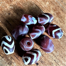 Load image into Gallery viewer, Agate, Etched, Semi-Precious, Carnelian, dZi, Three-Eye, Tibet, Oval, Jewellery-Making, Beads, Beaders, Collection, Necklace, Anklet, Bracelet, Earrings, Ethnic, Tribal, Hieroglyphic, Amulets, Construction, Currency, Trading, Nepal, Animal Skins, Old, Spiritual, Heavenly, Wealth, Luck, Happiness,