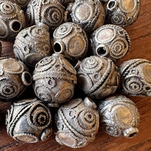 Load image into Gallery viewer, Kazakh Beads, Kazakh, Metal, Afghanistan, Kazakhstan, Ural Mountains, Rare, Hand-Made, False Granulation, Silver, Brass, Turkoman, Imperfections, Jewellery, Global Beads, Collection, Mix, Kuchi, Tigertail, Craftline, Leather, Necklace, Earrings, Ethnic, Tribal, Statement Jewellery, Top-Drill, Hole,