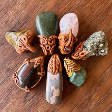 Load image into Gallery viewer, Polymer Clay, Semi-Precious, Pendant, Handcrafted, Rose Quartz, Natural Pyrite, Agate, Zebra Stone, Aventurine, Tiger Eye, Jade, Bails,