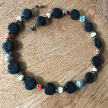 Load image into Gallery viewer, Brass, Beads, Lava Stone, Rose Dakin, Unique, Hand-Crafted, Afghanistan, Papua New Guinea, Nepal, Africa, Europe, India, Jewellery, Hubei, Wearable Art, Margaret River, World, Canadian Indian Heritage, Broome, Ocean Jasper, Lapis Lazuli, Malachite, Turquoise, Coral, Pearl Shell, Bone, Wood, Metal, Ethnic, Tribal, Statement, Western Australia,