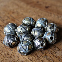 Load image into Gallery viewer, Kazakh Beads, Kazakh, Afghanistan, Kazakhstan, Ural Mountains, False Granulation, Silver, Brass, Turkoman,  Imperfections, Jewellery, Global Beads, Collection, Mix, Kuchi, Tigertail, Craftline, Leather, Necklace, Earrings, Ethnic, Tribal, Statement Jewellery, Top-Drill, Hole,