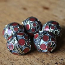 Load image into Gallery viewer, Turkoman Beads, Afghanistan, Turkmenistan, Brass, Turkoman, Imperfections, Jewellery, Global Beads, Collection, Mix, Tigertail, Craftline, Leather, Necklace, Earrings, Ethnic, Tribal, Statement Jewellery, Top-Drill, Hole, Afghan, Middle Eastern, Enamel, Inlaid, Bracelet, Anklet, Filigree, Wire, Wrapping, Jasper, Rustic,