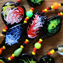 Load image into Gallery viewer, Black, Indian Glass, Mixed Shapes, Glass Beads, Canvas, Chunky Jewellery, Hanger, Hangings, Diamonds, Hearts, Flat Coins, Slabs, Flowers, Beetles, Gourds, Swivel Twists, Cylinders, Tiles, Acrylic Paint, Oil Paint, Leather, Tigertail, Fishing Line, India, Paint Brush, Artists, Collection, Silver Foil,
