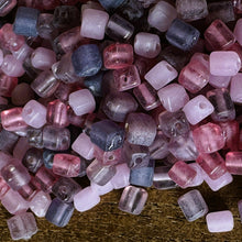 Load image into Gallery viewer, Cube, Purple, Blackberry, Violet, Fuchsia, Ruby, Magenta, Indigo, Mauve, Lilac, Pink, Blossom, Cerise, Rose, Magenta, Glass, Pony, India, Indian, Varanasi, Jewellery, Bracelet, Necklace, Earrings, 9mm, Frosted, Opaque, Glazed, Transparent,