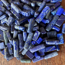 Load image into Gallery viewer, Lapis Lazuli, Afghanistan, Blue, Gold, Semi-Precious, Jewellery-Making, Tubes, Cylinder, Chunky, Jewellery, Global Beads, Collection, Mix, Pyrite, Flecks, Tigertail, Craftline, Leather, Ethnic, Tribal, Cross-Hatch, Cylinder, Barrel,