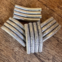 Load image into Gallery viewer, Silver, HillTribe, Curved Tubes, 4-Strands, Pure Silver, Hollow, Hill Tribe, Thailand, Karen HillTribe, Beads, Metal, Charms, Pendants, 99.9%, Vietnam, Chasing, Hammer, Traditional Tools, Hand-Crafted, Artisans, Chasing Hammer, Silversmith, Ethnic, Jewellery, Earrings, Beaders, Bracelet, Necklace, Anklet, Tribal, Statement,