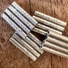 Load image into Gallery viewer, Silver, HillTribe, Straight Tubes, 4-Strands, Pure Silver, Floral, Hollow, Hill Tribe, Thailand, Karen HillTribe, Beads, Metal, Charms, Pendants, 99.9%, Vietnam, Chasing, Hammer, Traditional Tools, Hand-Crafted, Artisans, Chasing Hammer, Silversmith, Ethnic, Jewellery, Earrings, Beaders, Bracelet, Necklace, Anklet, Tribal, Statement,