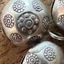 Load image into Gallery viewer, Silver, HillTribe, Bead Charms, Bells, Leaf, Floral, Pure Silver, Bell Charms, Hill Tribe, Thailand, Karen HillTribe, Beads, Metal, Charms, Hammered, Pendants, 99.9%, Vietnam, Chasing, Hammer, Traditional Tools, Hand-Crafted, Artisans, Chasing Hammer, Silversmith, Ethnic, Jewellery, Earrings, Beaders, Bracelet, Necklace, Anklet, Tribal, Statement,