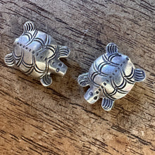 Load image into Gallery viewer, Silver, HillTribe, Turtles, Pure Silver, Hill Tribe, Thailand, Karen HillTribe, Beads, Metal, Charms, Hammered, Pendants, 99.9%, Vietnam, Chasing, Hammer, Traditional Tools, Hand-Crafted, Artisans, Chasing Hammer, Silversmith, Ethnic, Jewellery, Earrings, Beaders, Bracelet, Necklace, Anklet, Tribal, Statement,