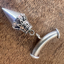Load image into Gallery viewer, Silver, HillTribe, Cone-Shaped Pendant, Pure Silver, Hill Tribe, Curved Noodle Tube, Thailand, Karen HillTribe, Beads, Metal, Charms, Hammered, Pendants, 99.9%, Vietnam, Chasing, Hammer, Traditional Tools, Hand-Crafted, Artisans, Chasing Hammer, Silversmith, Ethnic, Jewellery, Earrings, Beaders, Bracelet, Necklace, Anklet, Tribal, Statement,