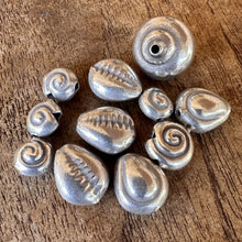 Load image into Gallery viewer, Silver, HillTribe, Shells, Charms, Pure Silver, Hill Tribe, Thailand, Karen HillTribe, Beads, Metal, Charms, Hammered, Pendants, 99.9%, Vietnam, Chasing, Hammer, Traditional Tools, Hand-Crafted, Artisans, Chasing Hammer, Silversmith, Ethnic, Jewellery, Earrings, Beaders, Bracelet, Necklace, Anklet, Tribal, Statement,