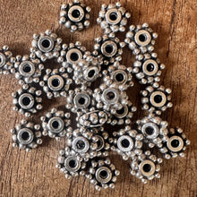 Load image into Gallery viewer, Sterling Silver, India, 925, Hexagon Daisy Flower Rondelles, Bali-Style, Metal, Beads, Silver, Spacers, Dangle, Charms, Pendants, Crafted, Silversmiths, Jewellery, Indian, Ethnic, Tribal, Bracelets, Earrings, Necklaces, Copper, Zinc, Nickel,