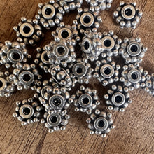 Load image into Gallery viewer, Sterling Silver, India, 925, Hexagon Daisy Flower Rondelles, Bali-Style, Metal, Beads, Silver, Spacers, Dangle, Charms, Pendants, Crafted, Silversmiths, Jewellery, Indian, Ethnic, Tribal, Bracelets, Earrings, Necklaces, Copper, Zinc, Nickel,
