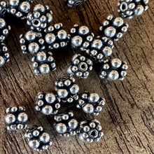 Load image into Gallery viewer, Sterling Silver, India, 925, Tiny, Daisy Flower Drum Beads, Bali-Style, Metal, Beads, Silver, Spacers, Dangle, Charms, Pendants, Crafted, Silversmiths, Jewellery, Indian, Ethnic, Tribal, Bracelets, Earrings, Necklaces, Copper, Zinc, Nickel,