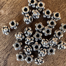 Load image into Gallery viewer, Sterling Silver, India, 925, Five-Point Daisy Spacers, Metal, Beads, Silver, Dangle, Charms, Pendants, Crafted, Silversmiths, Jewellery, Indian, Ethnic, Tribal, Bracelets, Earrings, Necklaces, Copper, Zinc, Nickel,