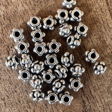 Load image into Gallery viewer, Sterling Silver, India, 925, Five-Point Daisy Spacers, Metal, Beads, Silver, Dangle, Charms, Pendants, Crafted, Silversmiths, Jewellery, Indian, Ethnic, Tribal, Bracelets, Earrings, Necklaces, Copper, Zinc, Nickel,