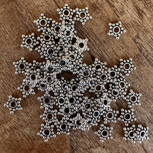Load image into Gallery viewer, Sterling Silver, India, 925, 5-Point Daisy Star Spacers, Multi-Strand, Metal, Beads, Silver, Dangle, Charms, Pendants, Crafted, Silversmiths, Jewellery, Indian, Ethnic, Tribal, Bracelets, Earrings, Necklaces, Copper, Zinc, Nickel,