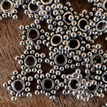 Load image into Gallery viewer, Sterling Silver, India, 925, 5-Point Daisy Star Spacers, Multi-Strand, Metal, Beads, Silver, Dangle, Charms, Pendants, Crafted, Silversmiths, Jewellery, Indian, Ethnic, Tribal, Bracelets, Earrings, Necklaces, Copper, Zinc, Nickel,