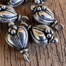 Load image into Gallery viewer, Sterling Silver, India, 925, Metal, Heart-Shaped, Beads, Silver, Dangle, Charms, Pendants, Crafted, Silversmiths, Jewellery, Indian, Ethnic, Tribal, Bracelets, Earrings, Necklaces, Copper, Zinc, Nickel, Statement Jewellery, Sub-Continent,