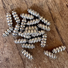Load image into Gallery viewer, Sterling Silver, India, 925, Ribbed Coil, Metal, Beads, Silver, Dangle, Charms, Pendants, Crafted, Silversmiths, Jewellery, Indian, Ethnic, Tribal, Bracelets, Earrings, Necklaces, Copper, Zinc, Nickel, Statement Jewellery, Tube-Shaped,